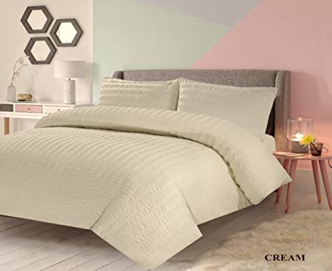 Seersucker Duvet Cover Bedding Set, With Pillowcase Quilt Covers, Luxury Natural Microfibre Polycotton, Super Soft Modern Elegant Design, Premium Quality, bedding Duvet Set (Cream, King) - Image 4