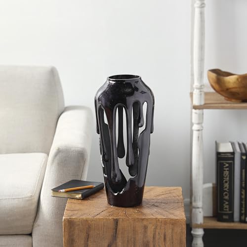 Image of Deco 79 Aluminum Metal Abstract Vase, Vase 7 inch x 7 inch x 15 inch, Black