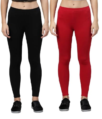 Image of ZAYANQA Combo of 2 Slim Fit Women /Girls Solid Stretchable Cotton Ankle Length Leggings with Ultrasoft Wide Elastic Waistband |Comfortable |Fashionwear|