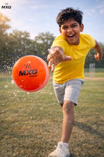 Image of MXG Yorker I-10 Cricket Ball | Heavy Bounce Ball for Street, Ground, Practice, Training & Matches (Pink+Orange, Pack of 2)