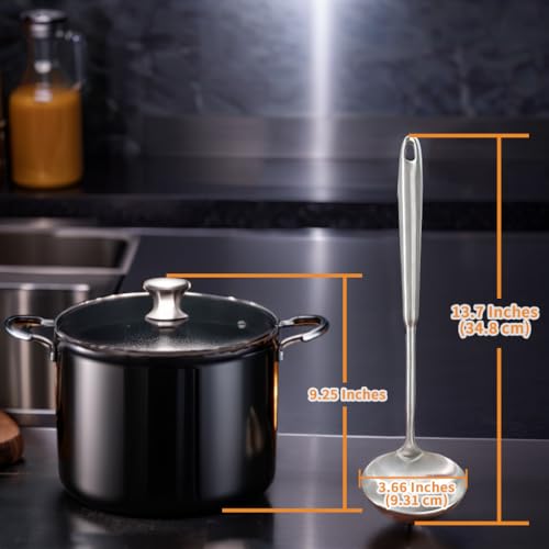 Newness Soup Ladle, 13.7\" 304 Stainless Steel Kitchen Soup Ladle - [Rustproof, Heat Resistance, Durable] Comfort Grid Soup Spoon with Long Handle and Ample Bowl Capacity - Heavy-Duty Metal Ladle - Thumbnail 5