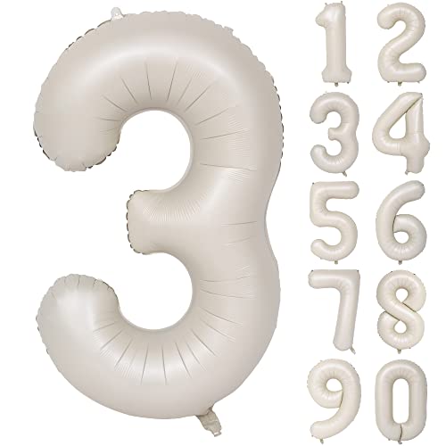 Image of 40 In Large Big Number Balloons 3 Creamy White Helium Foil Mylar Balloon