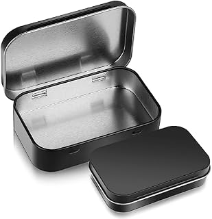 Ouligay Tins Container Rectangular Metal Empty Hinged Tins Containers Metal Tin Containers Square Metal Empty Tins Basic Necessities Tins Small Tin Box for Candies Jewelry(Black)