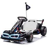 JoyWheels 36V Licensed BMW Electric Go Kart, 7.5 MPH Drift Kart with 600W Motor, Outdoor Driftable Kids Race Pedal Go Karting Car w/Adjustable Seat, Lights, for 6 Years Old, Black