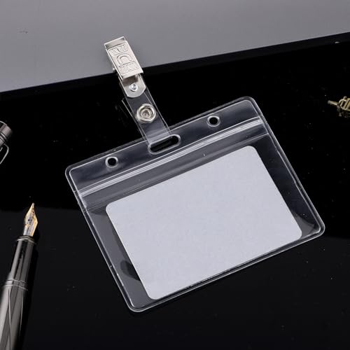 Amaxiu 2 Stück Durchsichtiger Ausweishalter mit Metall Ausweisklammern, weiche Kunststoff Ausweiskartenhüllen wasserdichter Kreditkartenschutz transparentes Namenskartenetui(Horizontal)