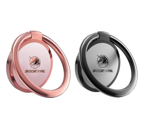Phone Ring Holder Stand Finger Kickstand 360° Rotation Metal Ring Grip with Magnetic Phone Car Mount Holder Set Compatible with iPhone, Samsung, LG, Sony, ETC (Rose and Black)