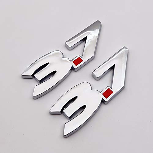 2X Chrome Metal 3.7 Logo Car Emblem 3D 3.7L Side Fender Badge Racing Sport Sticker Turbo Decal For Mustang Gt (Silver) #TOP1