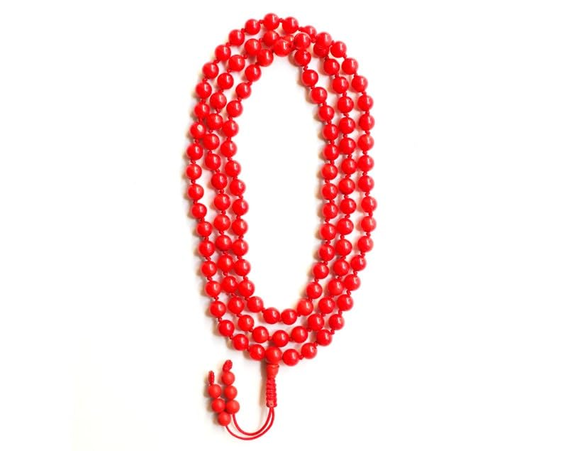 Cuentas Mala de piedra de coral tibetano, collar de 108 mala, nudo mala, collar WWG, joyería de yoga, cuentas de meditación, joyería espiritual, joyería bohemia, 34inch, Gema