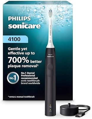 Philips Sonicare 4100 Series Electric Toothbrush - Sonic Toothbrush with Advanced Sonic Technology, Pressure Sensor, Two Intensity Settings, Smartimer & Quadpacer, Black, Model HX3681/24