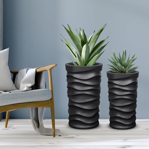 BEYOUDO Tall Planter 2-Pack, 20" & 18" Matte Black