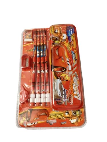 Image of Kidox Stationery Set for Kids- Birthday Gift for Girls, Boys - Metal Geometry Box for Girls & Boys Kids Pencil Box Set, Pencil Case Set, Pencil, Erasers, Sharpener for Children-Race Care