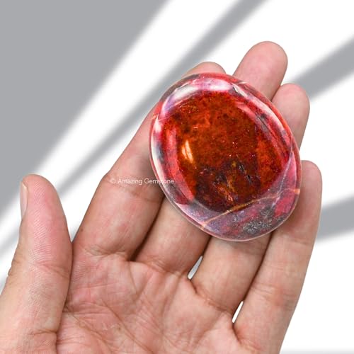 Image of Amazing Gemstone Red Jasper Hematite Crystals and Healing Stones - Large Palm Stone Crystals Piedra - Crystal for Good Luck, Positive Energy, Meditation - Unique Stocking Stuffers Birthday Gifts