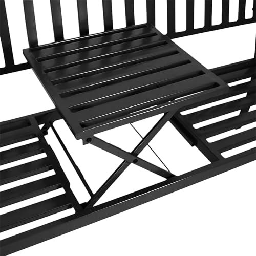 Metall Gartenbank mit integriertem Tisch 150 x 56 cm schwarz