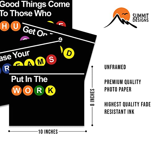 New York City Subway Sign, Subway New York Wall Art, Nyc Wall Art - New York Poster Set, Nyc Subway Sign, Nyc Bedroom Decor - Hustle Grind Motivation - Subway Signs Nyc Set Of 4 (8X10) Unframed #TOP1