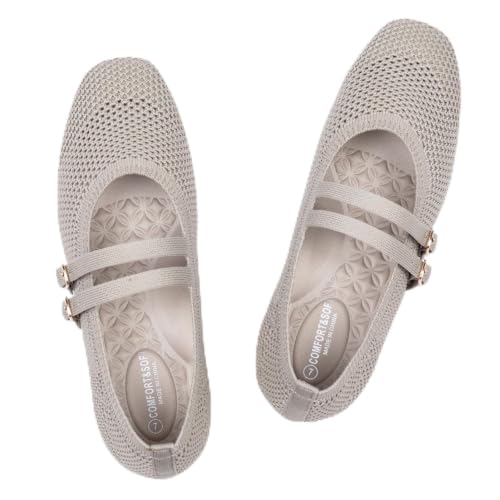 Image of Frank Mully Women's Flats Square Toe Mary Jane Shoes Ballet Flats with Strap Comfortable Slip On Knit Shoes Dressy Casual