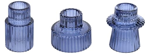 Vixdonos Glass Candlestick Holders Tealight Candle Holders for Table Centerpieces, Wedding Decor and Dinner Party (3 Pcs, Dark Blue)