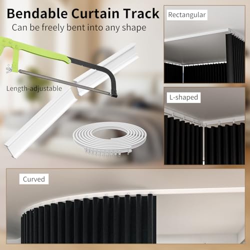 Image of Ceiling Mount Room Divider Curtains,Track Sets for Room Separation,Black | Ceiling mount track set included,Blackout curtains thermal insulated & noise reduction fabric,For bedroom room separation