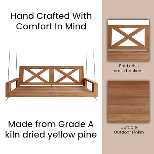 Image of Malvern Twin Wood Porch Swing Bed in Cedar Stain, Amish Handcrafted Daybed Style Swing