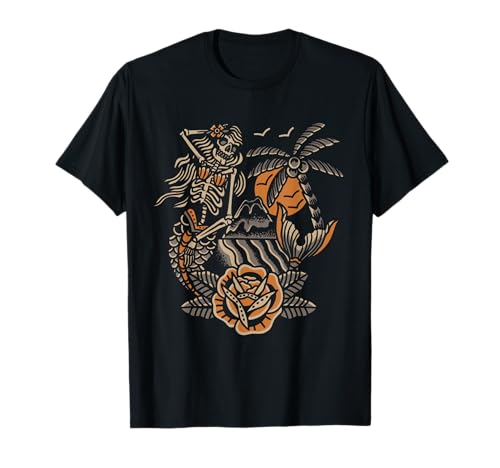 Mermaid Skeleton Traditional Tattoo Old School Tattoo Flash T-Shirt