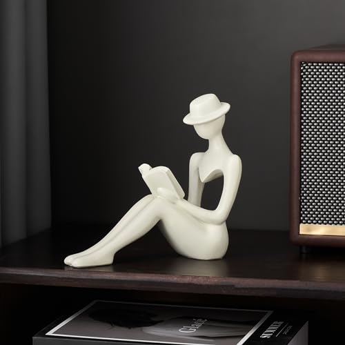 TIMEBUS Estátuas de pensador moderno para decoração de casa, sala de estar, escultura de leitura beg
