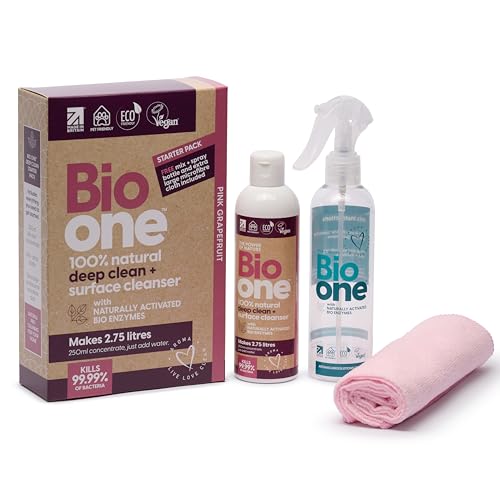 Bio one Enzyme Cleaner (makes up to 2.75L) – Safe for Care Homes, Hospitals & Households,Commercial-grade Odour Eliminator, Deep Cleaner & Degrease Kills 99.99% bacteria, 250ml Enzymatic Formula option
