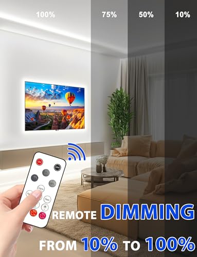 Image of Lamomo COB LED Strip Lights, 32.8Ft White Dimmable Self-Adhesive Led Rope Light with Remote, Flexible Cuttable Waterproof 6000K Silicone Neon Tape Light for Bedroom,Indoor, Cabinet, 10mm Width