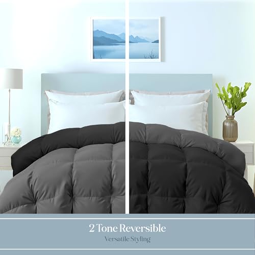 Image of ROYALE LINENS Reversible Comforter - Queen Size Duvet Insert - All Season Soft Quilted Comforters with 8 Corner Tabs - Down Alternative Bedding Comforter - Duvet Insert (Black /Charcoal, Queen 88 inchx88 inch)