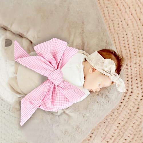 Image of Newborn Swaddle Sash, Soft Cotton Bow Decorative Strap for Swaddles, Adorable Maternity Bow Sash, 70x5.5 Inch, Pink Plaid