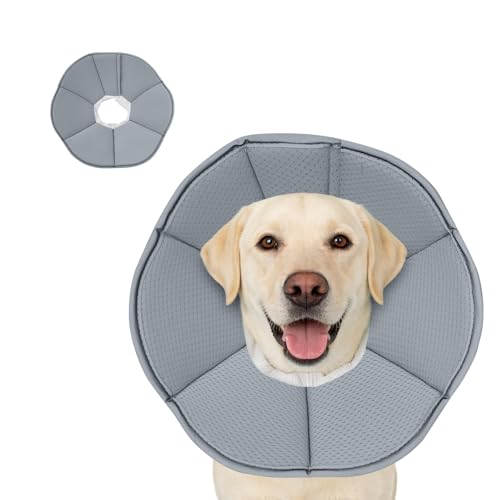 Image of MAXFUT Dog Cone Collar,Soft Cone for Dogs to Stop Licking After Surgery,Non Inflatable Dog Donut Cone (Grey, L)