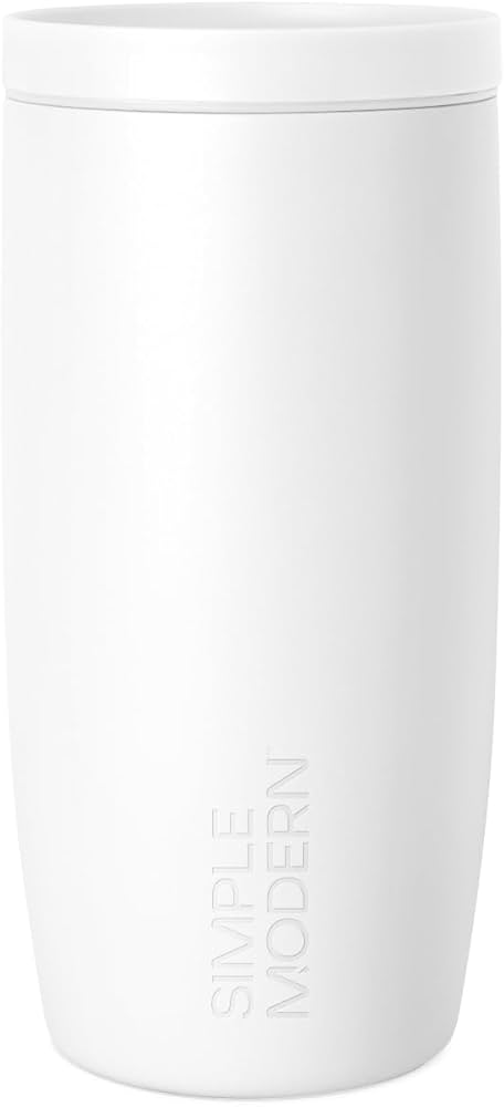 Simple Modern Travel Coffee Mug Tumbler with 360° Lid | Ceramic-Lined Insulated Stainless Steel Cold Brew Iced Coffee Cup Thermos | Gift for Women Men Her Him | Voyager Signature | 16oz | Winter White