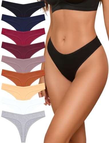 Sth Big Cotton Underwear for Women Breathable Sexy V-waisted Thongs Soft Stretchy Ladies Panties 9 Pack