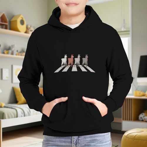Kids Vintage Funny Llamas Crossing Road Parody Lover Gift Boys Girls Lightweight Kangaroo Pocket Fleece Hoodies 6