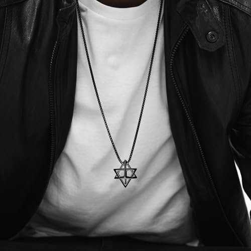 Black Star of David Necklace for Men Sterling Silver 3D Merkaba Cube Necklace Sacred Geometry Jewelry Gift for Men2