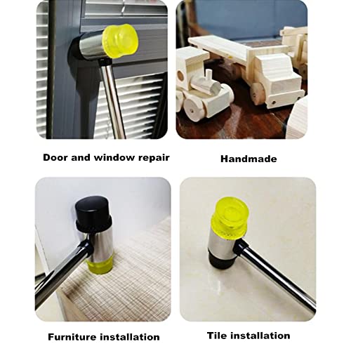 25mm Dual Head Nylon Rubber Hammer with 2 pcs Conversion Head Replacement, Plastic Doublesided Soft Metal Mallet for Jewelry Woodworking Leather Crafts Flooring Installation - Thumbnail 7
