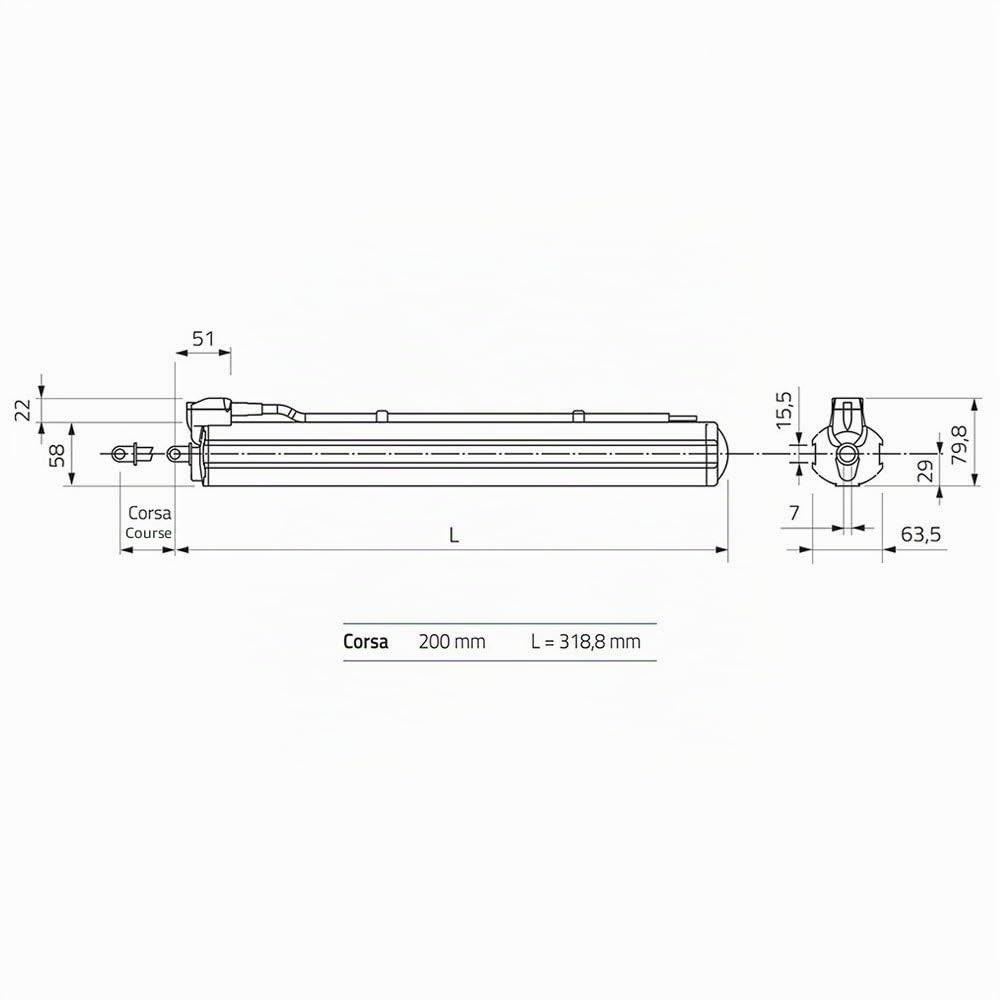 Moteur d'actionneur à tige Mingardi D8 Fce 230 V 500 N (Course 200 mm)