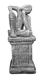 Artikelnummer: 358 308-8 Tiefes Kunsthandwerk Steinfigur Träumer auf Säule in Schiefergrau, abstrakte Deko-Figur für Haus und Garten, Moderne Statue als Garten-Figur