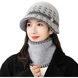 [Masyou] 帽子 婦人帽 おばあちゃん シニア ニットキャップ おしゃれ 花飾 上品 秋冬 エレガント 防寒 防風 暖かい カジュアル ギフト女性用 シニア 誕生日 敬老の日祖母 母 ハット (A,帽子+マフラー)