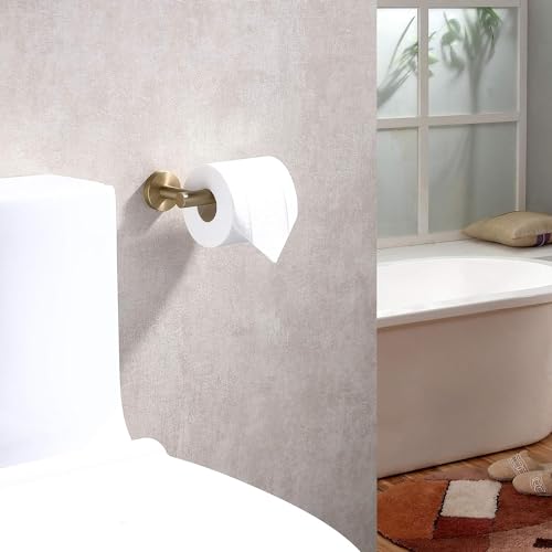 Image of Toilet Paper Roll Holder for Bathroom, Kitchen Tissue Roll Stand, 304 Grade Stainless Steel Wall Mount Hanger for Kitchen Accessories Items, Home and Bathroom Accessories, Brushed Gold