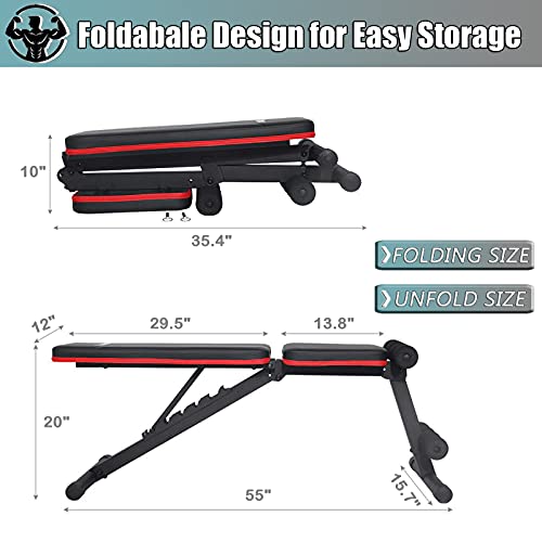 KOMSURF Workout Bench, Adjustable Weight Bench, Exercise Bench Press for Home Gym, Foldable Equipment Body Gym System, Strength Training Bench for Full Body Workout