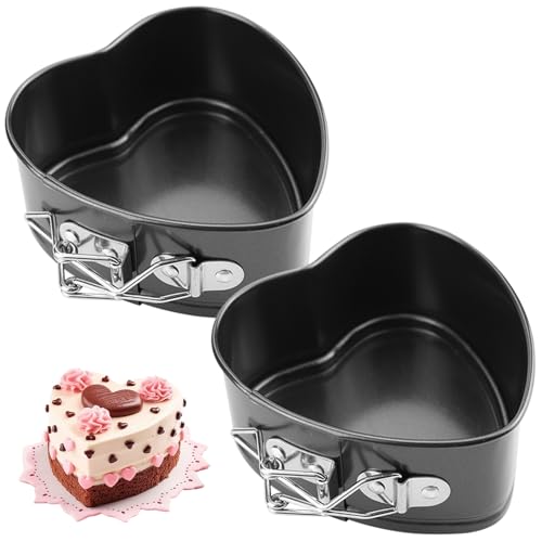 IVEOPPE Springform 14,5cm Herz Backform - 2 Stück Klein Kuchenform mit Antihaftbeschichtung, Mini Backformen, Tortenform, Kuchenformen für Kuchen Backen