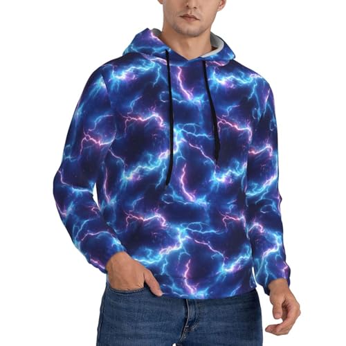 Hoodies For Men - Blue White Lightning Print Long Sleeve Casual Men'S Hoodies & Sweatshirts Pullover With Pocket