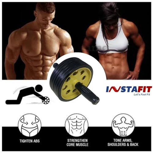 Image of Instafit AB Roller Wheel for Men and Women for Abdominal Exercise Core Workouts with Knee Mat (Multicolor) (Light yellow)