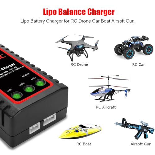 Haisito B3 Lipo Ladegerät für 2S 3S Akku (7.4V, 11.1V), Kompaktes Airsoft-Schnellladegerät (100-240V) für RC Quadcopter RC Drone Car Boat