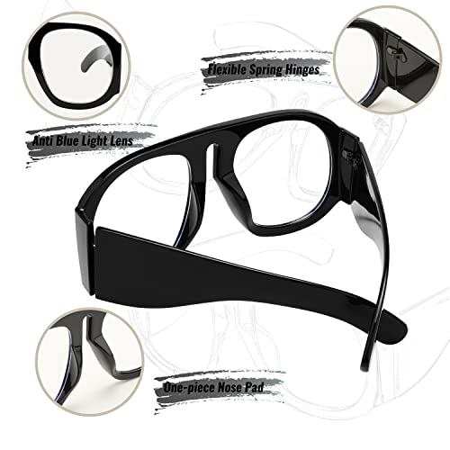 Image of FEISEDY Oversized Blue Light Blocking Glasses Women Men Big Plastic Aviator Frame Eyewear Clear Lens Computer Glasses B2371