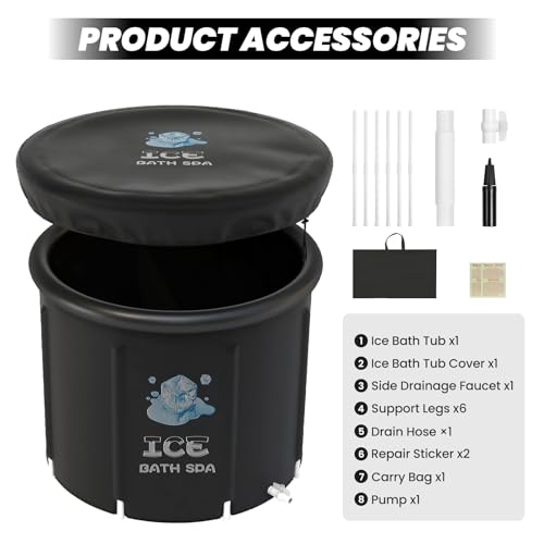 Alupssuc Ice Bath Tub with Lid - 80CM Portable Outdoor Cold Plunge Pool for Cold Water Therapy & Sports - Black