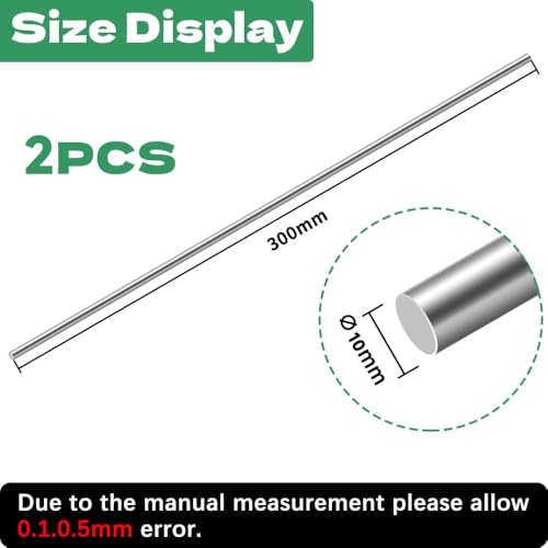 HXJDAM 2 Stück Edelstahlstäbe, Edelstahl Rundstäbe 10mm x 300mm, Metallstäbe zum Basteln, Rundstab 304 Edelstahl Rundstangen Metallstange Stabstahl, Rundstahl für DIY Handwerk Modellauto Flugzeug