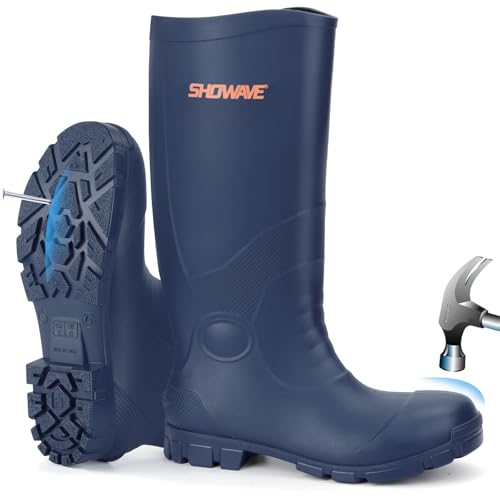 Showave Steel Toe Rubber Work Boots Navy Blue 10