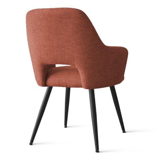 Image of Finch Fox Motel Luxurious Home Collection Upholstery Fabric Arm Dining Room Chairs in Rust Color with Black Metal Powder Coated Legs (Set of 2)