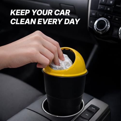 Image of HOORA Compact Car Dustbin | Mini Interior Trash Bin with One-Touch Lid | Spillproof & Leakproof | Fits Cup Holders, Door Pockets & Seat Gaps | Keeps Car Neat & Hygienic (Pack of 1)