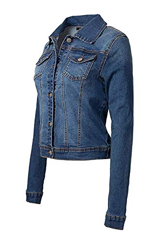 Lovely Curves Women's Classic Casual Stretch Fabric Denim Jean Jacket, Medium Blue, Small #TOP1